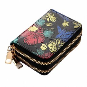 Double Zipper Card Holder Floral Pattern Zip Around Coin Purse Women's Faux Leather Credit Card Holder D0WA#