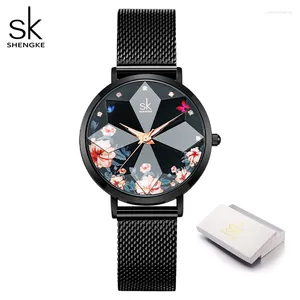 Нарученные часы Shengke Fashion Diamond Women Watch Watch's Woman's Quartz Top Top Luxury Ladies Clock SK Original Mujer Montre