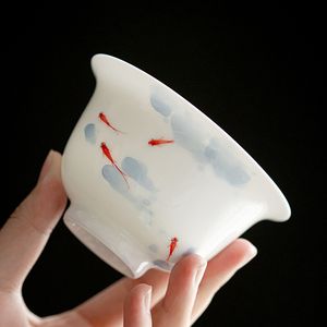 165ml El Boyalı Balık Oyun Sanat Seramik Çay Tureen Beyaz Porselen Çay Makinesi Gaiwan Kase Kapak Kung Fu TeAware Töreni