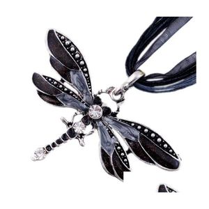 Naszyjniki wisiorek Nowy styl 6 kolorów Vintage Enamel Dragonfly Crystal Organza String Naszyjnik moda biżuteria statek upuszczenie dostawa penda dhd4j