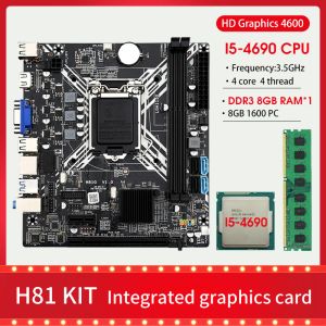 Motherboards H81 Motherboard KIT LGA 1150 with core I5 4690 Processor DDR3 8GB 1600MHz PC RAM memory USB3.0 SATA3.0 Integrated graphics Card