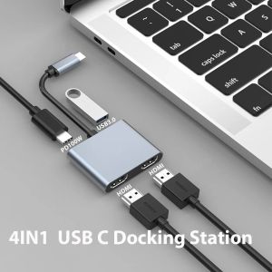 Станции ноутбук USB Тип C Docking Station 4IN1 PD100W USB3.0 HDMI*2 USB Тип C HUB FAST Зарядка для MacBook Pro Plablet