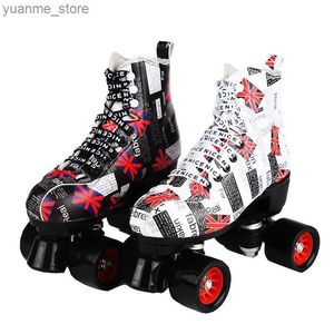 Patins de patins em linha skates skates sinalizadores impressão de couro pu de rolos de linha dupla patins adultos rolos de linha de dois skates homens homens patins satings satings y240410