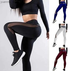 Yoga kläder kvinnliga sexiga sport Yoga Pants Mesh Pu Patchwork Hip Lifting Gym Fitness Leggings Hög midja sömlösa leggings Sommarkläder Ny Y240410