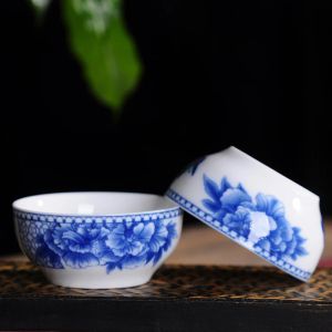 4pcs hoch weiß blau und weiße Tasse, glasierte Keramik Teetassen Kung Fu Teetasse, Teetassen im chinesischen Stil, Teezubehör Puer Cup Set Set