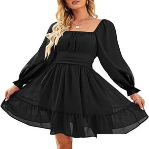 Основные повседневные платья ZAF Женская квадратная шея от Shoder Long Lantern Erante Ruffle Ruffle Короткое платье A-Line Mini Drop доставка одежда Tlithi DHTFM