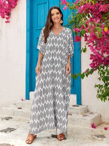 Plus -storlek lång kaftan för kvinnor strand täcker casual kaftan maxi klänning klänning loungewear house klänningar sommar 240410