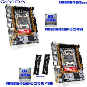 Madri QIYIDA X99 Kit set di schede madri con LGA20113 Xeon E5 2670 V3 CPU (2*8GB) 16GB 3200MHz DDR4 Memoria desktop MATX NVME M.2 E5D4