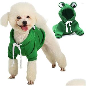 Dog Apparel Hoodie Sweatshirt Puppy Sweaters Coats Cute Green Frog Costume Winter Warm Jacket Pet Cold Weather Clothes Outfit Drop D Dhg89