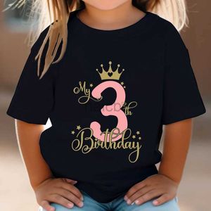 TシャツキッズバースデーTシャツピンククラウン番号1-15グラフィックティーシャツ女性ハッピーバースデーY2KトップハラジュクファッションボーイガールTシャツ240410