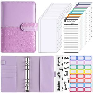 Notebooks Cash Budget Planer A6 Binder Notebook mit Reißverschlussbeutel Leder Spleißen Diary Journal Weihnachtsgeschenkschule Schreibwarenbedarf