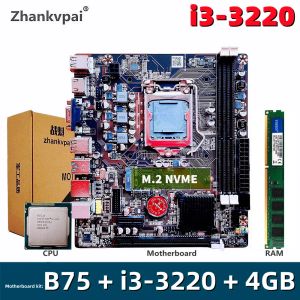 Moderbrädor ZhankVpai B75 LGA 1155 Moderkort Dual Core Intel I33220 CPU 3.30GHz RAM 4GB 1600MHz DDR3 Memory Desktop Motherboard Kit