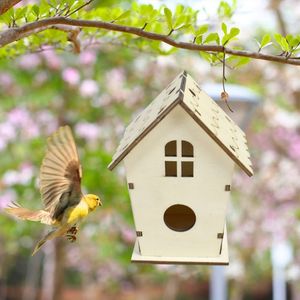 Natural Wooden Bird House Nest for Creative DIY Handmade Crafts Decorative Simulated Box for Bluebird Finch Wren