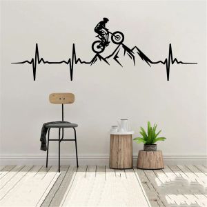 MTB Mountain Bike Heartbeat Wall Decal vardagsrum sovrummet Mountain Biker Downhill Bicycle Wall Sticker Playroom Vinyl