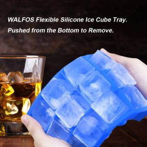 Walfos 100% de silicone de grau alimentar 1 PC novidade 15 quadrados de silicone de silicone gelo bandeja de gelo geléia gelatina molde de molde de molde