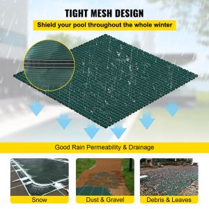 VEVOR Pool Safety Cover Rectangle Inground Pool Cover Green Mesh Solid Pool Safety Cover For Winter Safety Swimming Pool Cover