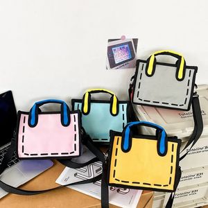 Tasarımcı çanta kuadratik eleman tuval çanta karikatür çanta 2D 3D crossbody çanta eğlenceli trend çantası animasyon çanta ins tarzı kadın omuz çantası su geçirmez çanta