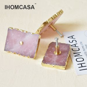 IHOMCASA Natural Crystal +Brass Door Knobs Kitchen Cupboard Shoe Cabinet Furniture Handles Copper Dresser Drawer Pulls Knob Gold