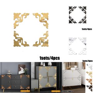 4Pcs Wall Stickers PS Board Mirror Decal Furniture Wardrobe Closet Border Diagonal Lace DIY Art Home Decoration 15X15cm Self Adhesive Mirror Wall Stickers