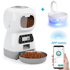 Controle de aplicativos Automático Cat Cat alimentador 3.5l Dispensador de alimentos secos Plus 2L Sensor Fountain Adequado para pequenos alimentadores inteligentes de animais médios