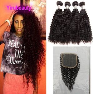 Kinky Curly 4 wiązki z koronkowym zamykaniem 5x5 Peruwiańskie indyjskie Brazylijskie Brazylijskie 100 ludzkie włosy yirubeauty naturalny kolor 5 pcs5038262