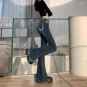 Women's Jeans Women Flare High Waist Y2K Skinny Jean Femee Cotton Pants Vintage Fashion Tassel Wide Leg Korean Casual Denim Trouser