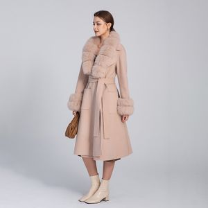 2023 Casaco de lã longa feminina Winter Long Fur Jackets Luxury destacável Autono de outono de raposa de peles Lady Outerwear S3565