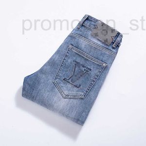 Men's Jeans designer Summer New for High end Brand Slim Fit Small Feet Trendy Blue Pants GO1X