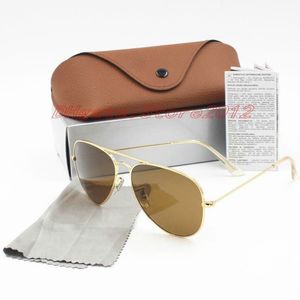 SELLL ARRIVAL Designer Pilot Solglasögon Män Kvinnor Outdoorsman Sun Glasse Eyewear Gold Brown 58mm 62mm Glasslinser med Brown228F