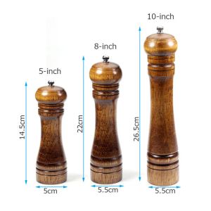 Kitchen Pepper Mill Solid Wood Body with Adjustable Grinder, 5-Inch, 8-Inch,10-Inch