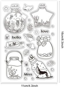 1PC Ocean Theme Wishing Bottle/Christmas/Flowers Clear Stamps Jellyfish Whale Seaweed Stamps Silicone Stamp Transparent Stamp