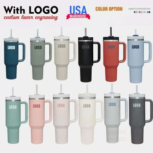 Brand Quencher H2.0 40oz Stainless Steel Tumblers Cups with Silicone Handle Lid and Straw 2nd Generation Car Mugs Vacuum Insulated Water Bottles