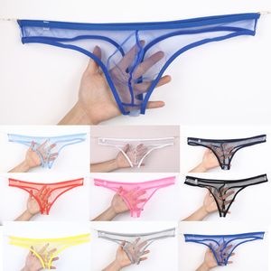 Men Sexy Briefs See-Through Sissy Pouch Panties Low-Waist Fine Mesh Underwear Breathable Thong Large Size Gays Clothes Male Pant