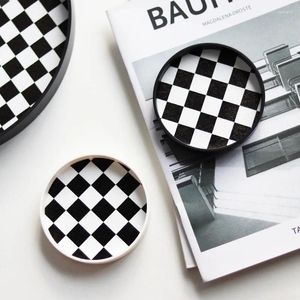 Table Mats Nordic Ins Black And White Cup Mat Checkerboard Tea Desktop Storage Home Decor