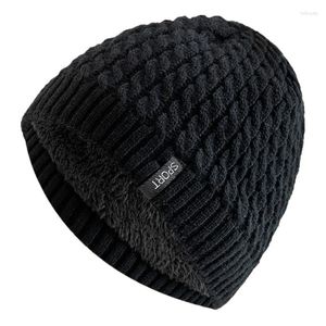 Berets Unisex Sportlabel gestricktes Hut Mode Herbst und Winter Mütze für Frau Mann Fügen Sie Pelzgefütterte warme Mütze hinzufügen