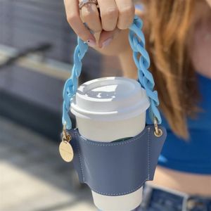 Hooks & Rails PU Leather Milk Tea Hand-Held Holder Detachable Chain Outdoor Picnic Portable Coffee Cup Outer Packaging Bag Without278g