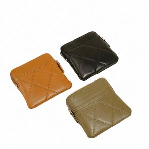 100% Genuine Leather Luxury Card Holder For Woman Fi Versatile Retro Girl's Coin Purse Plaid Zip Custom Name Card Wallet i83r#