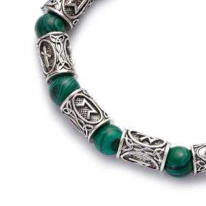 Män viking rune pärlor armband armband etnisk odin symbol metall smycken natursten charm armband