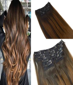 Cabelo liso 7pcs 120g cor 2 desbotamento de 6 extensões de balayage ombre de alta qualidade clipe de cabelo brasileiro em extensões de cabelo8935306