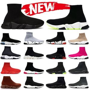 Designer Sock Shoes Men Women Speed Runner Graffiti Branco preto vermelho bege bege rosa Clear Lace-up Treinadores de meias amarelas de neon planícies Casual 36-47