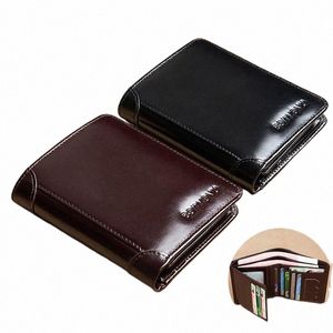 men's Wallets RFID Blocking Genuine Leather Trifold Busin Short Purse Wallet for Men with ID Window and Credit Card Holder M9t3#