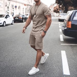 صيف أزياء الصلبة الصلبة رجال بدلة الجسور الراغاف شورت شيرت 2 قطعة مجموعة Trend Pullover Men Clothing Tshirt كبير الحجم 240329