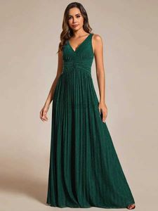 Urban Sexy Dresses Elegant Evening Dresses Glittery Pleated Empire midja ärmlösa2024 Baziiingaaa av A-Line Sequin Dark Green Bridesmaid Dress 240410