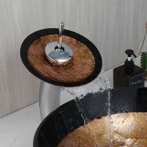 Yanksmart temperli cam banyo yuvarlak tezgah üst yıkama havzası musluk seti pop-up drenaj güverte monte su muslukları kombo kiti
