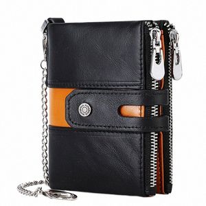 humerpaul Genuine Leather Men's Wallet Fi Quality Travel Purse Rfid Protect Credit Card Holder Wollst for Men with Chain p3op#