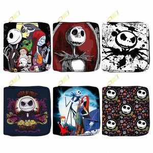 The Nightmare Before Christmas Unisex Short Wallet PU in pelle Small Zipper Coin Purse Credit Cash Cash T4VW#