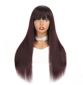 Cabelo humano natural não renda peruca 1b 99J Malásia Remy Remy Wigs reto com franja para mulheres negras barato omb7291955