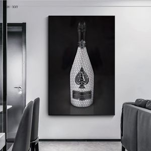 Wandkunst Canvas Malerei Diamond Ace Champagner Flasche Leinwand Poster und Drucke Luxus Wandbild Dinner Room Home Decor