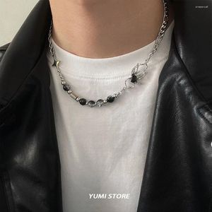 Hänghalsband unisex spindelhalsband för kvinnor män y2k titanium stål skarv pärla krage kedja koreansk trend kpop cool smycken punk