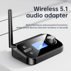 Adapter 6 in 1 Langstrecke Bluetooth 5.1 Audio -Sender -Empfänger RCA 3,5 mm Aux USB Dongle Stereo -Wireless -Adapter für PC -TV -Kopfhörer